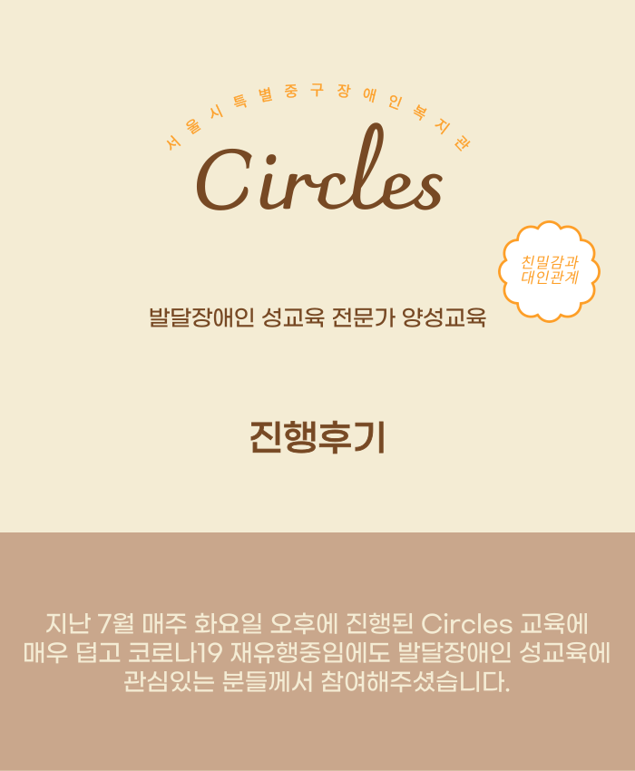 지난 7월 매주 화요일 오후에 진행된 Circles 교육에  매우 덥고 코로나19 재유행중임에도 발달장애인 성교육에  관심있는 분들께서 참여해주셨습니다.