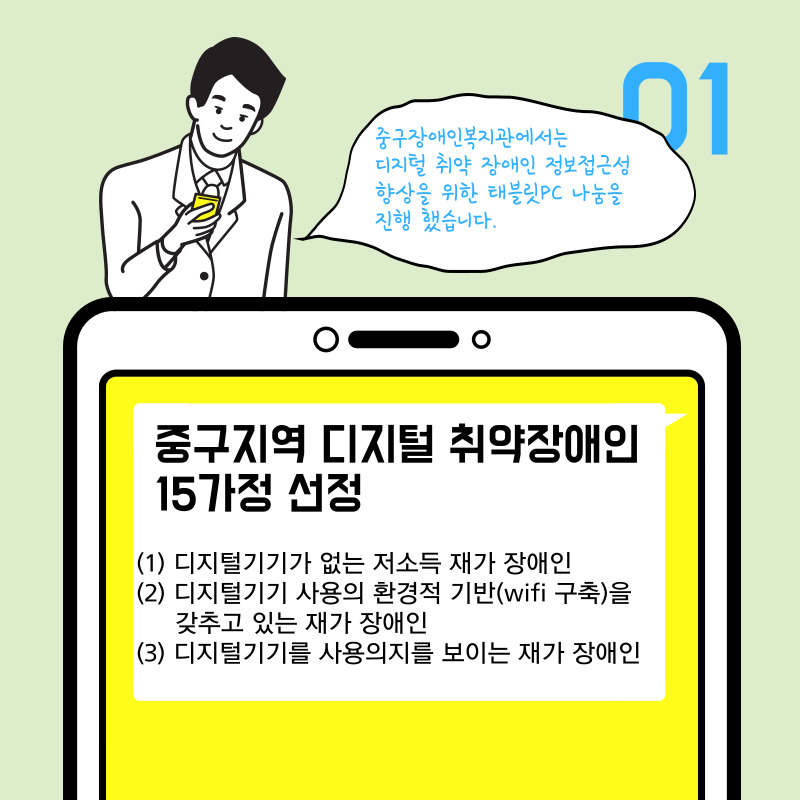 각동별 담당 사회복지사 가정방문 후 나눔진행, 카카오톡, 유튜브, 인터넷 (중구 온라인소통플랫폼 “온통중구” 활용 안내, 복지관 홈페이지 활용안내 등) 활용 방법 안내