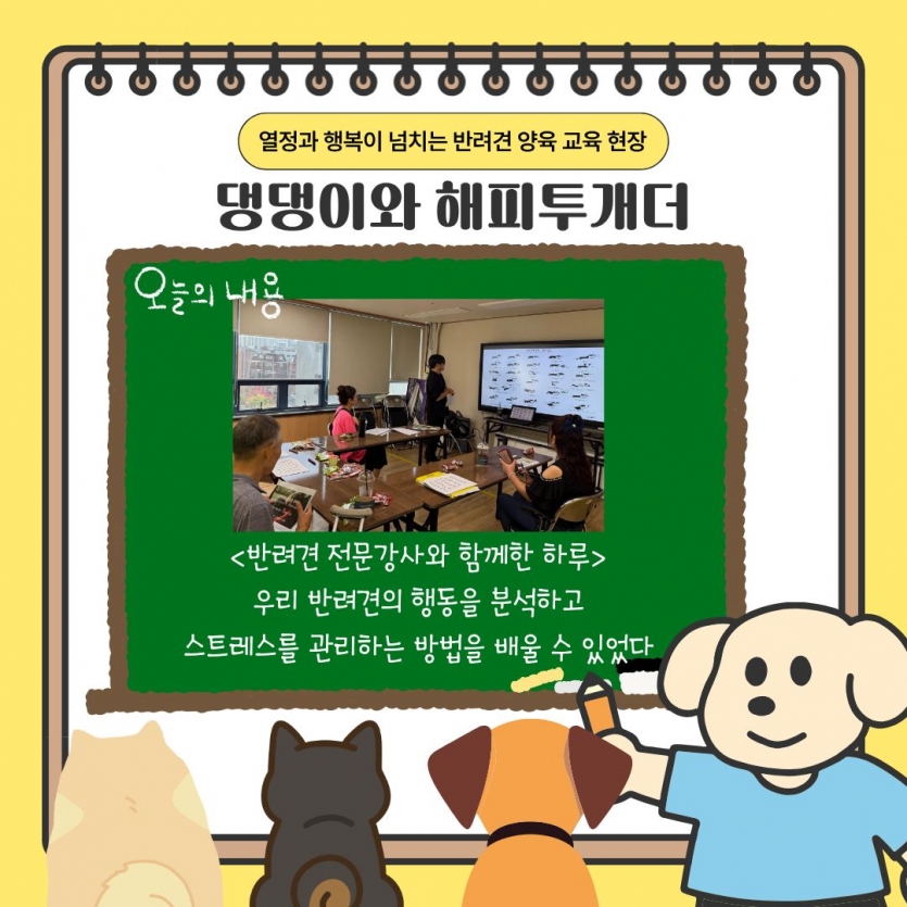 반려견 전문강사와 함께한 하루 우리 반려견의 행동을 분석하고 스트레스를 관리하는 방법을 배울 수 있었다